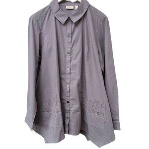 LOGO Lori Goldstein Womens Boho Top Large Light Purple Cotton Tunic Shirt NWOT